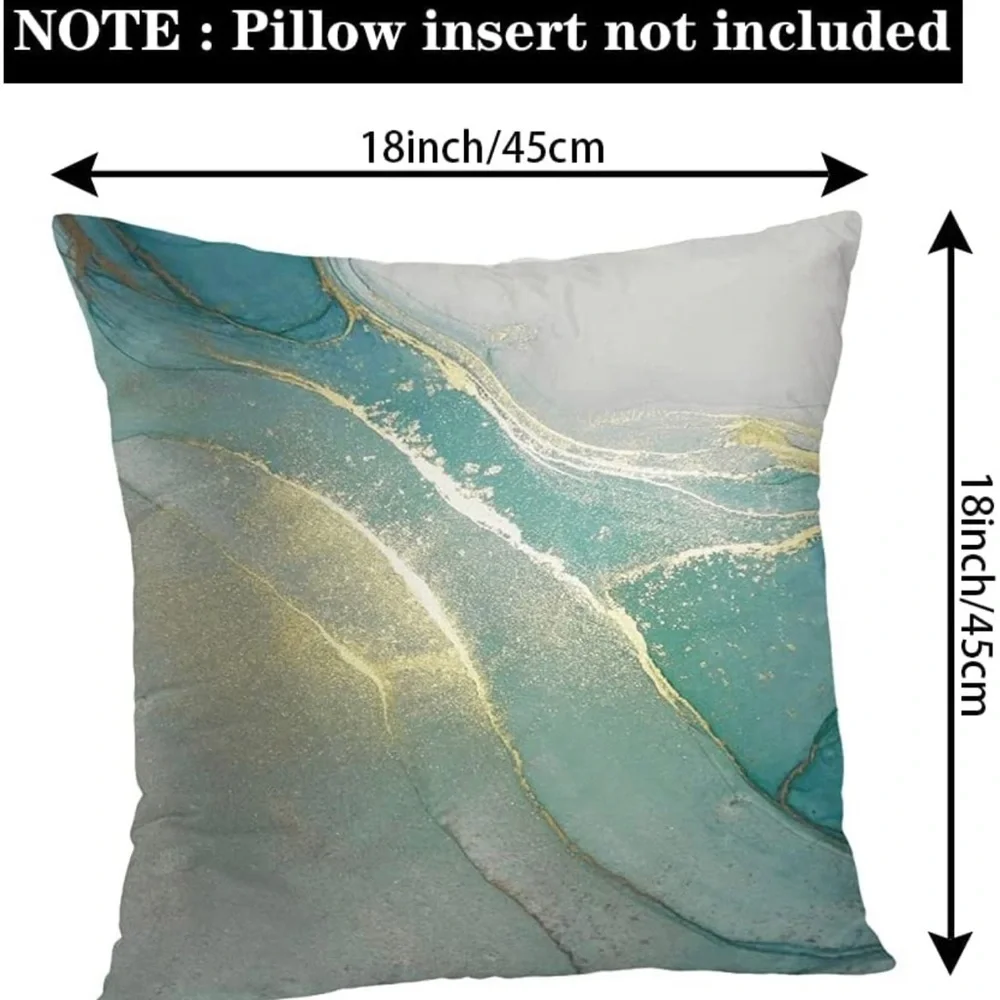 Marble Texture Turquoise and Gold Silver Decorative Throw Pillow Covers Set of 4 - Picture 7 of 15